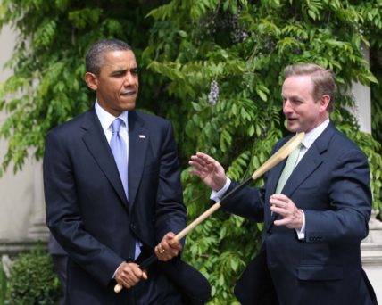 The President of the United States of America Barack Obama after he was presented with a hurley from Taoiseach Enda Kenny while in Farmleigh in May 2011. Maxwell Photography.