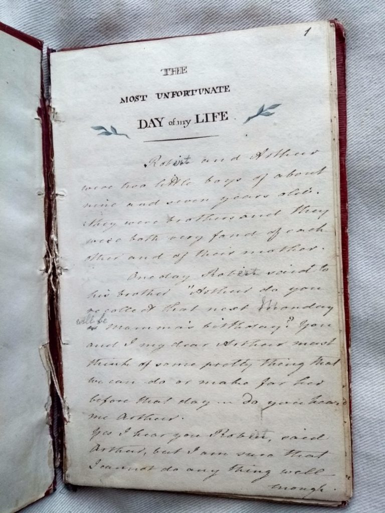 First page of Edgeworth’s manuscript of The Most Unfortunate Day of My Life (1819.)