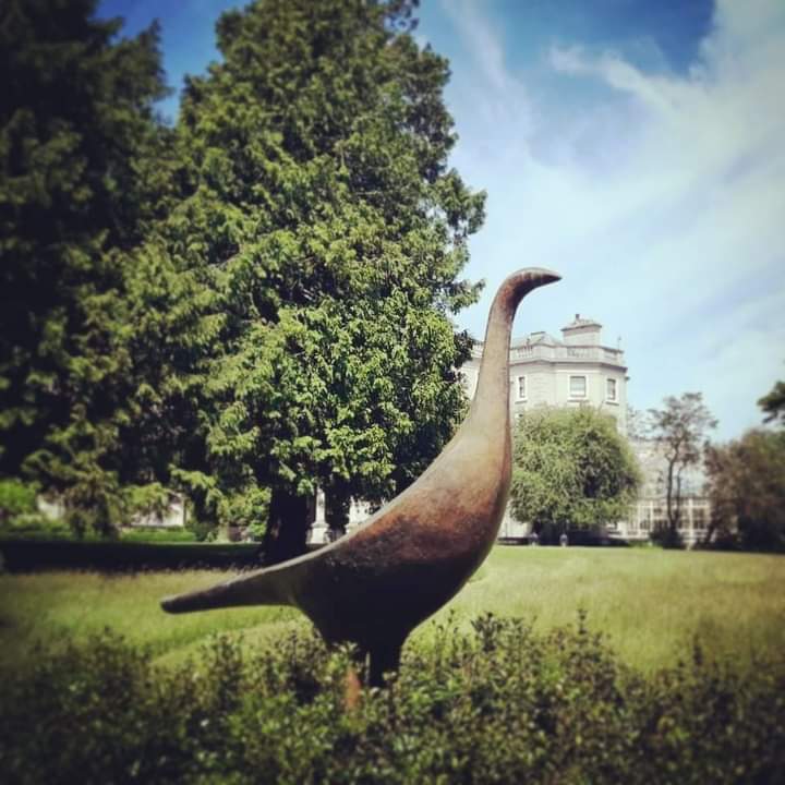 Éan Mór, bronze bird sculpture by Breon O'Casey on Farmleigh Lawn.