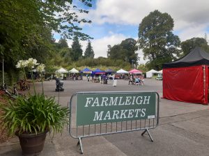 View of Farmleigh markets with a variety of colourful food and craft stands