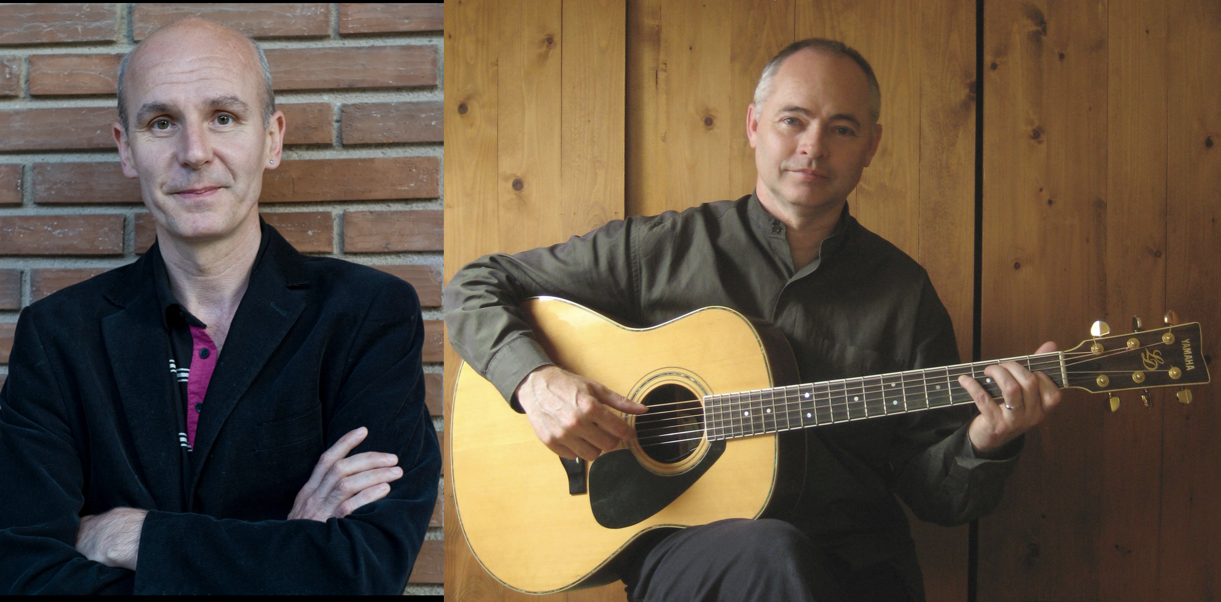 Photo of Cormac Breatnach with arms folded and photo of Martin Dunlea with guitar