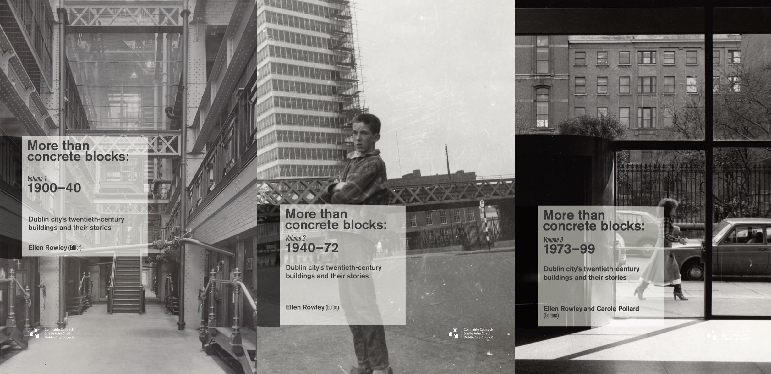 Three black and white photographs of architectural views, each with text saying "More than concrete blocks".
