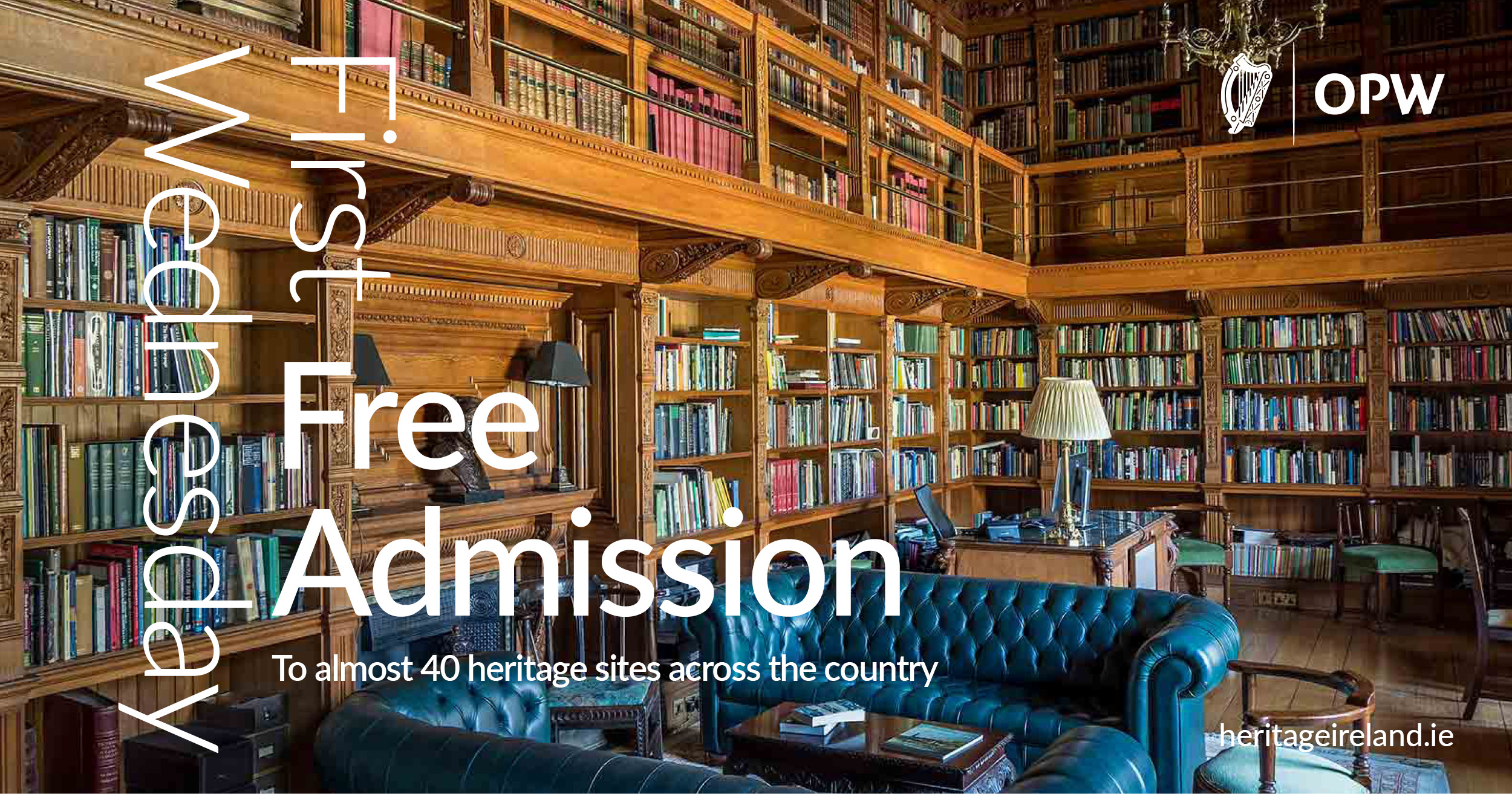 Library with green leather sofas